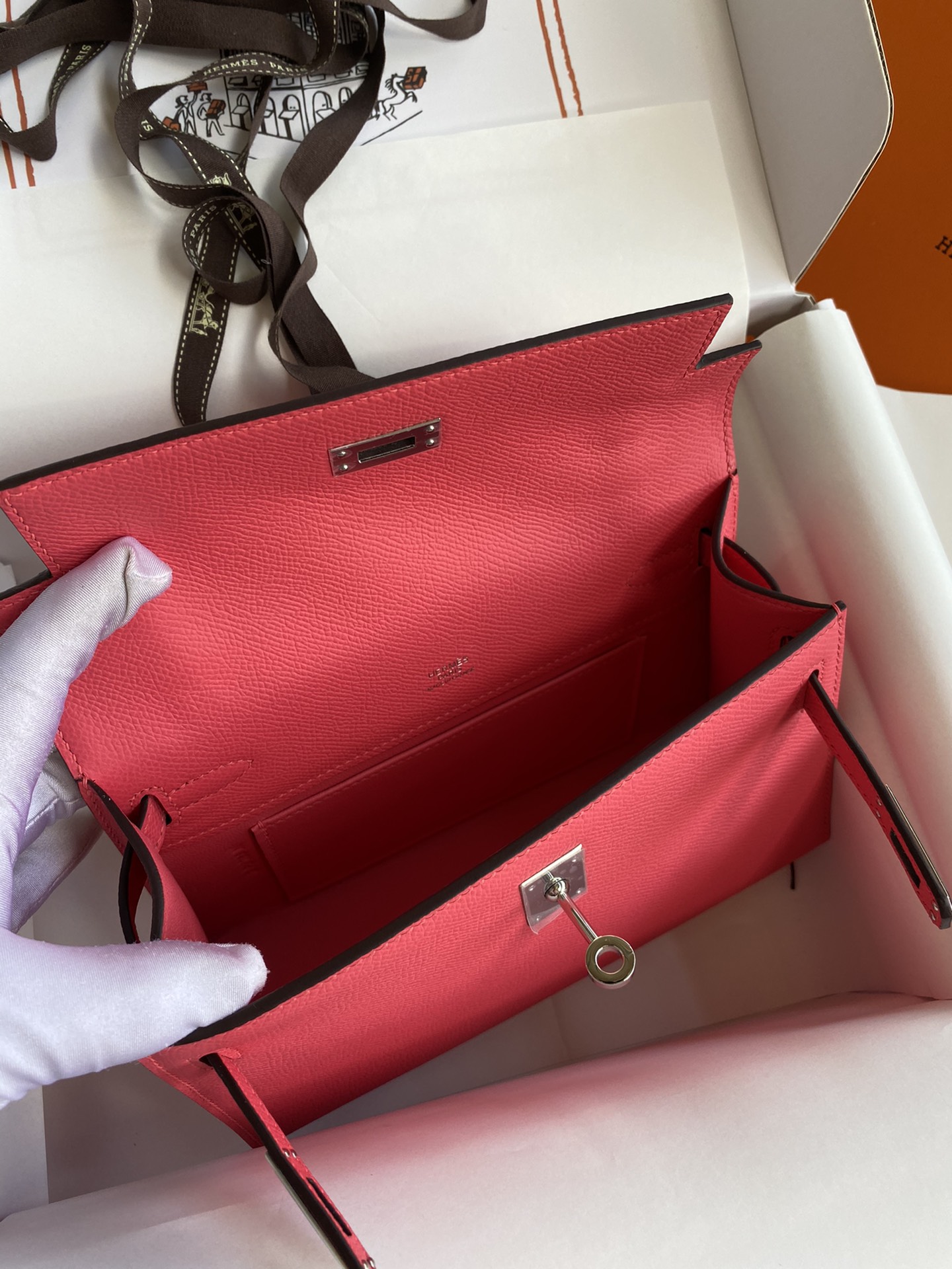 Hermes Mini Kelly Pochette 22cm Bag In Rose Red Epsom Leather